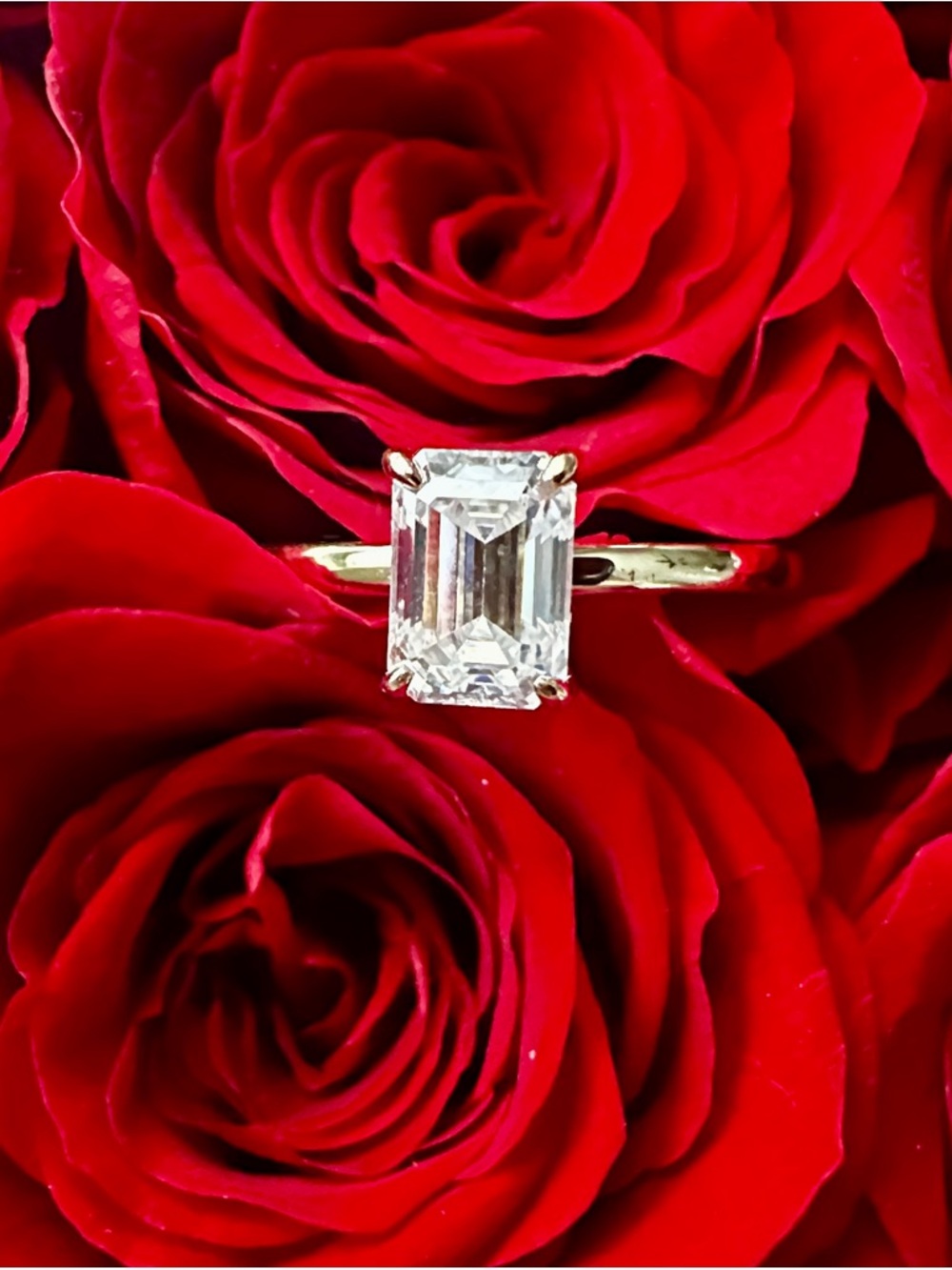 1CT Emerald Cut Moissanite Diamond Solitaire Ring Gold Engagement Promise Ring